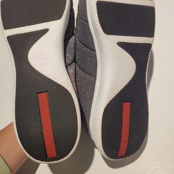 Prada Argento Lurex Metallic Quilted Platform Sneakers Size 40.5 EUC - Picture 11 of 17